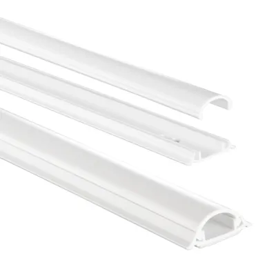 Three white PVC cable conduits are arranged diagonally on a white background.