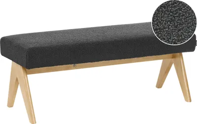 Produktbild von BELIANI Sitzbank Schwarz Bouclé-Stoff Gepolstert 118 cm Teddy-Optik Helle Holzbeine Ohne Lehne Retro-Design Esszimmer Wohnzimmer Polsterbank Flurbank