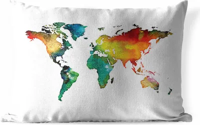 Produktbild von MuchoWow® Outdoor Kissen - Weltkarte - Aquarell - Grün - 50x30 cm - Wetterfest - Lounge Kissen - Sofa kissen - Wohnzimmer Dekoration