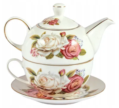 Zdjęcie produktu dla Tea for one dzbanek filiżanka z czajniczkiem KWIATY porcelana 300 ml 1 szt.