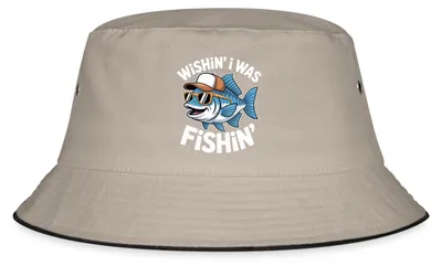 Produktbild von Spreadshirt Wishin´ I Was Fishin´ Angler Fischerhut, L/XL (Caps), Khaki/Schwarz