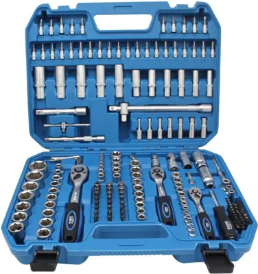Immagine prodotto di Valigetta utensili professionale 179 pezzi, serie di chiavi a bussola, inserti, cricchetti, prolunghe, kit attrezzi per auto, officina fai-da-te con attacchi  1/4" 3/8" 1/2" Satra