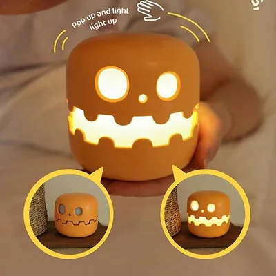 Immagine prodotto di Lampada notturna Ibenzoa® a forma di zucca – luce notturna LED dimmerabile con timer di 30 minuti, decorazione suggestiva per Halloween, ideale come regalo