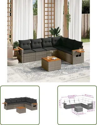 Produktbild von The Living Store 7-tlg. Garten-Sofagarnitur mit Kissen Grau Poly Rattan