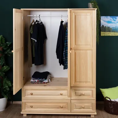 Produktbild von Kleiderschrank Holz natur 017 - Abmessung 190 x 133 x 60 cm (H x B x T)