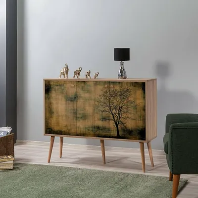 Image de Haratan - Buffet, 120x36x90h cm Chêne Marron, 3 Étagères