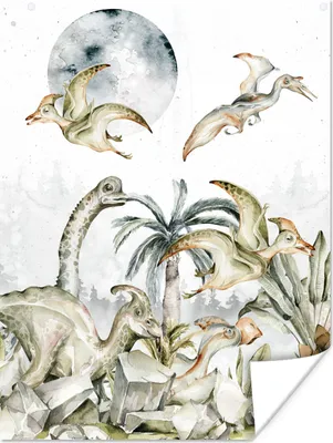 Produktbild von MuchoWow® Poster Dinosaurier - Kinder - Dschungel - Grün - Tiere - Natur 120x160 cm - Wandbilder
