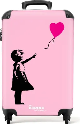 Produktbild von NoBoringSuitcases.com Hartschalen Handgepäck Koffer 55x35x20 cm, 36L, Bunte Graffiti-Drucke: Rosa - Banksy-Stil, Reisekoffer mit 4 Rollen