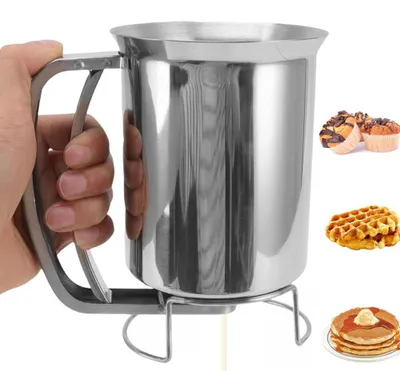 Produktbild von Teigportionierer 900 ml - Edelstahl Teigspender - Teigdosierer - Teigportionierer mit Quetschgriff - Dosiertrichter - Für Pfannkuchen, Crêpes, Waffeln