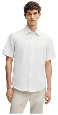 Image de Chemise élégante à manches courtes pour homme, bleu, coupe classique, avec broderie