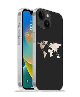 Produktbild von MuchoWow® Handyhülle Schutzhülle Hülle für Apple iPhone 14 - Softcase Weltkarte - Leder - Schwarz Silikon Softcase Handy Hülle - Mobiltelefonhülle