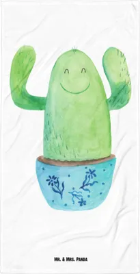 Produktbild von Mr. & Mrs. Panda Strandlaken Kaktus Happy - Weiß - Geschenk, Ausbildung, Mutter, Freundin, Duschhandtuch, Duschtuch, Familie, Frottee-Handtuch, Strandtuch, Reisehandtuch