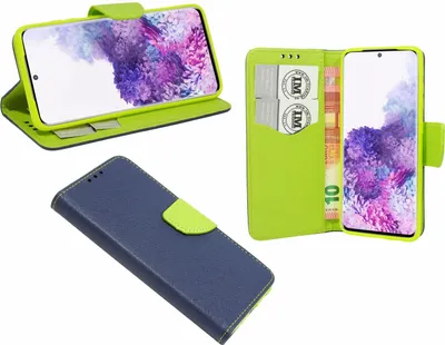 Produktbild von cofi1453® Buch Tasche Fancy für SAMSUNG GALAXY S20+ (G985F) Handy Hülle Etui Brieftasche Schutzhülle mit Standfunktion, Kartenfach Blau-Grün