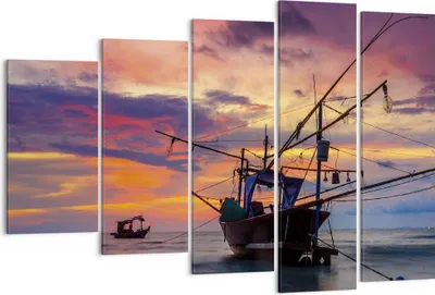 Produktbild von Bild auf Leinwand - Leinwandbild - 5 Teile - Asien Boot Kutter - 150x100cm - Wand Bild - Wanddeko - Wandbilder - Leinwanddruck - Bilder - Wanddekoration - Leinwand bilder - Wandbild - EG150x100-4144