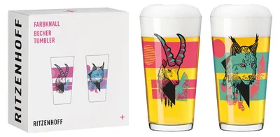 Trinkgläser 400 ml, 2er-Set, Tierillustration, Kristallglas, Made in Germany