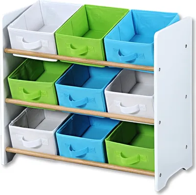 Produktbild von KESPER Aufbewahrungsregal weiß – 65x30x60cm – Kinderregal – mit 9 bunten Textilschubladen (weiß, blau, grün) – ideal für Kinderzimmer – 1771613
