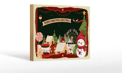 Produktbild von Holzschild Weihnachten WARM CHRISTMAS GREETINGS Dekoration 18x12 cm