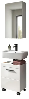 Produktbild von Badmöbel Set 2-teilig "Talerno" in weiß Hochglanz Badkombination 40 x 191 cm