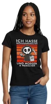 Produktbild von Spreadshirt Ich Hasse Morgenmenschen Lustiger Sensenmann Frauen T-Shirt, M, Schwarz
