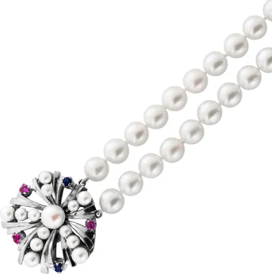 Produktbild von Perlenkette 50cm Weißgold 585 14K Akoyaperlen Saphire Antikschmuck  50