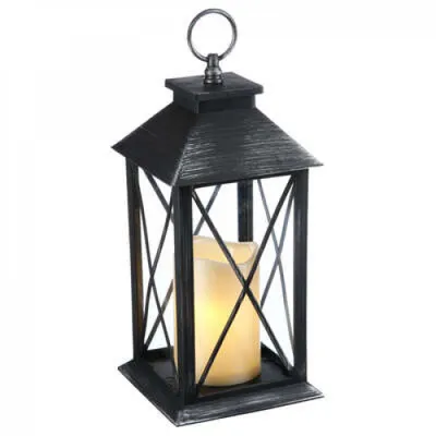 Produktbild von Deko-Laterne schwarz 1 LED Kerze Flackereffekt Weihnachtsdeko Gartendeko - Laterne auf Batterien - Tischlampe für draußen mit Flammeneffekt