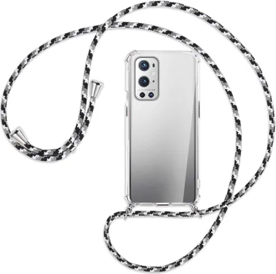 Produktbild von Handykette Backcover-Schutzhülle mit Band (Metall silberfarben) für OnePlus 9 - schwarz/grau/weiß