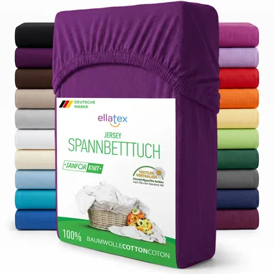 Produktbild von EllaTex Jersey Spannbettlaken 180x200–200x220 Baumwolle – Spannbetttuch mit 40cm Steg für Boxspring & Wasserbett, in Farbe: Orchidee