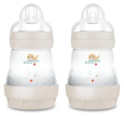 Produktbild von MAM Easy Start Babyflasche, 160 ml (2er-Set), Set mit 2 Anti-Kolik-Flaschen, reduziert Luftblasen und Koliken, Babyzubehör mit Sauger Größe 1, neutral – Größe 2 stück (1er Pack)