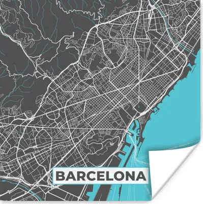 Produktbild von MuchoWow® Poster Barcelona - Blau - Karte - Stadtplan 100x100 cm - Babyzimmer