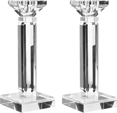 Imagen del producto de Soportes para velas de cristal, 2 unidades, 21 cm de altura. Soportes para velas, candelabros, soportes para velas cónicas, ideales para mesas, bodas, regalos de inauguración, decoración
