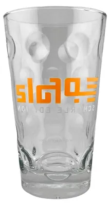 Produktbild von Dubbeglas 0,5 L mit orangefarbenem Aufdruck - Schorleglas für Pfälzer Schorle