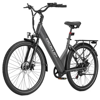 Immagine prodotto di Bicicletta elettrica Bekup V28, ruote da 28 pollici, telaio in acciaio ad alta resistenza, batteria da 36V e 14,5Ah, autonomia di 75 km, cambio Shimano a 7 velocità, colore grigio