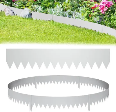 Immagine prodotto di QEENTOE, 20 pezzi di bordatura per prato in metallo zincato, 20 metri di bordo flessibile per aiuole, palizzata per giardino, con spuntoni, ideale per delimitare aiuole in cortili, giardini e fattorie, colore argento (100 cm di lunghezza x 20 cm di altezza)