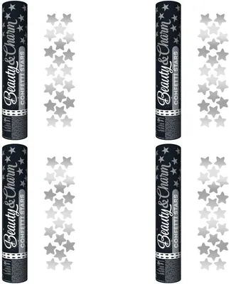 Produktbild von 4 Konfettikanonen silber Sterne 30 cm
