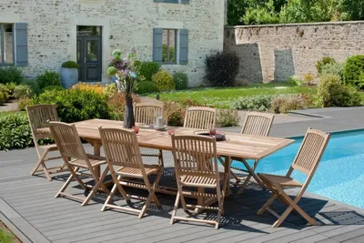 Image de FUN - Table de jardin extensible bois teck 200/300 x 120 cm