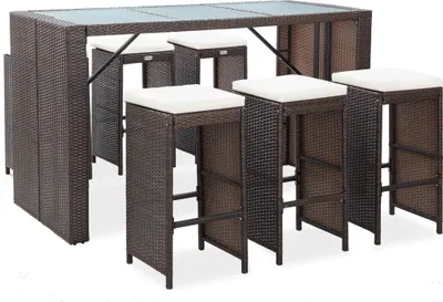 Produktbild von 7-tlg. Gartenbar-Set mit Auflagen Poly Rattan Braun