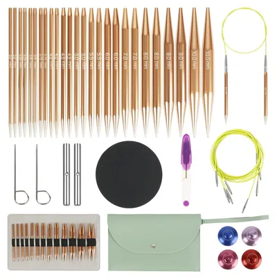 Zdjęcie produktu dla Druty okrągłe zestaw - 13 par - 3,0 do 10,0 mm - Wymienne linki 40 do 100 cm - Aluminium z etui na druty i szydełka