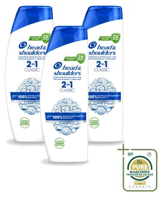 Imagen del producto de 3 unidades de champú 2 en 1 clásico Head & Shoulders para combatir la caspa, 400 ml - Paquete ahorro