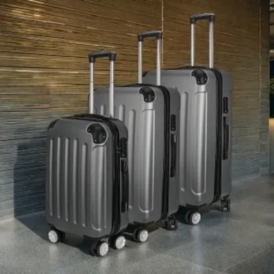 Immagine prodotto di UnboxG set di valigie 3 pezzi grigio guscio duro valigia da viaggio ABS leggero trolley con ruote valigia guscio duro set - M-L-XL