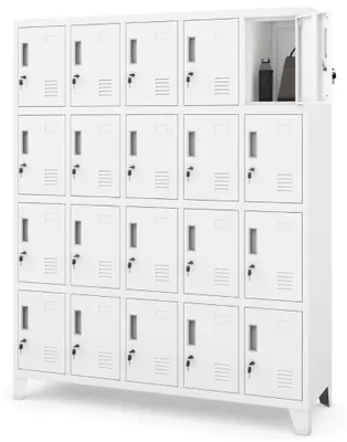 Produktbild von Schließfachschrank Spind ROBERT 20 Fächer Etikettenhalter Lüftungsschlitze | Wertfachschrank Umkleideschrank Metall Kleiderspind 172x136x45cm Weiß