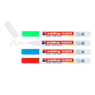 Produktbild von edding Kreidemarker 4085 Basic-4 Farben 1-2 mm Kreidestift für Tafeln, Fenster, Glas & Spiegel