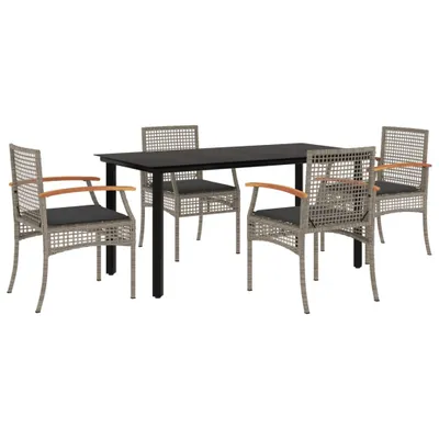 Immagine prodotto di set da pranzo da giardino 5 pezzi con cuscini in poly rattan grigio