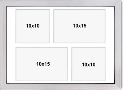 Produktbild von aFFa frames Tisar, Bilderrahmen aus Holz, Acrylglasfront, Mehrfach Bilderrahmen, Bildergalerie, Fotogalerie mit Passepartout, 4 Foto-Ausschnitten für 2 Fotos 10x15 cm und 2 Fotos 10x10 cm Silber, 24x30 cm