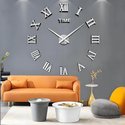 Produktbild von XXL Stille Wandklok Zilver Met Moderne Stille Spiegel Sticker