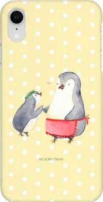 Produktbild von Mr. & Mrs. Panda Iphone XR Handyhülle Pinguin mit Kind - Gelb Pastell - Geschenk, Handy Case, Mama, Mutter, Vorbild, Premium Kunststoff, Pinguine, Muttertag, Familie