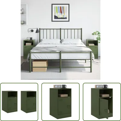 Produktbild von The Living Store Nachttische 2 Stk. Olivgrün 34,5x39x62 cm Stahl