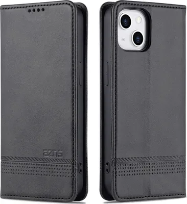 Immagine prodotto di Custodia per iPhone 14 Plus, portafoglio con chiusura magnetica e supporto, custodia flip in pelle nera