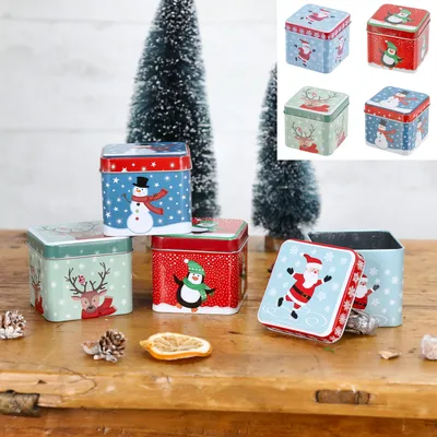 Produktbild von 4-tlg. Set kleine Metalldosen Geschenkverpackung Weihnachten - 7,5 x 6,5 cm - Blechdose Weihnachten für Geldgeschenke Metalldose für Geldgeschenke
