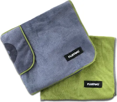 Produktbild von FLUFFINO® Hundehandtuch (2er-Pack) Saugfähig, Schnelltrocknend u. Waschbar (120x70 cm, Grau & Grün)