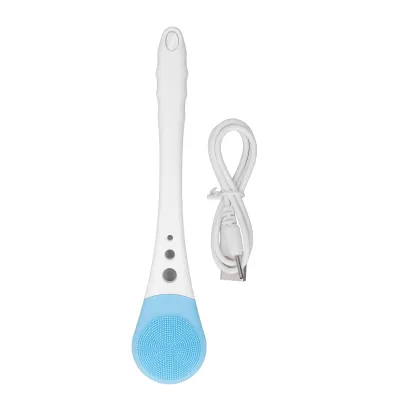 Obrázok produktu pre Elektrická kefa na telo s dlhou rukoväťou, vodotesná, bezdrôtová, do kúpeľne a sprchy, peeling z mäkkého silikónu, modrá